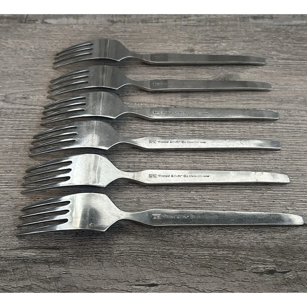 Vintage MCM United Silver Cordova Salad Forks Stainless‎ Steel Japan Set of 6